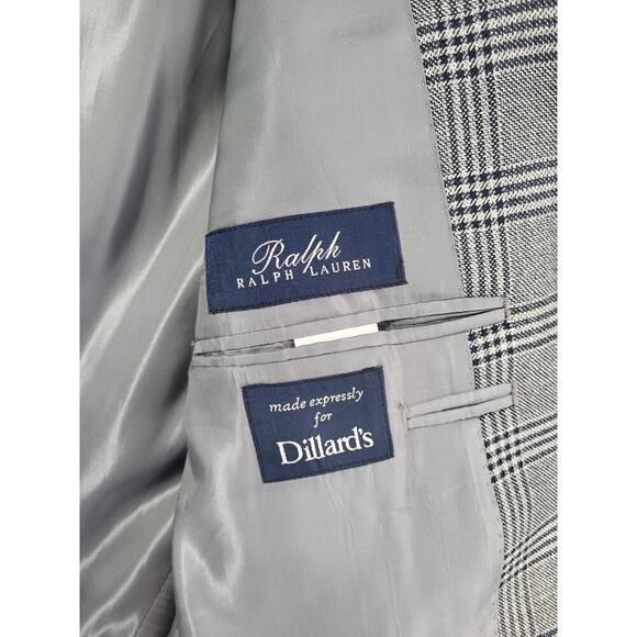 Vintage Ralph Lauren Blue Label Men’s 42L Silk Wool Gray Plaid Sport Coat Long - Picture 2 of 13